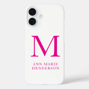 Coques iPhone 16 Nom rose chaud et monogramme