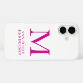Coques Case-Mate iPhone Nom rose chaud et monogramme (Verso (horizontal))