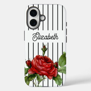 Coques iPhone 16 Nom Rose Rouge à Rayures