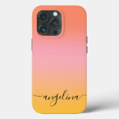 Coques Case-Mate iPhone Nom Script Texte Monogramme Dégradé Ombre Orange (Verso)