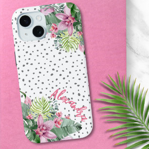 Coque Pour iPhone 15 Nom Tropical Floral Mignon Personnalisé