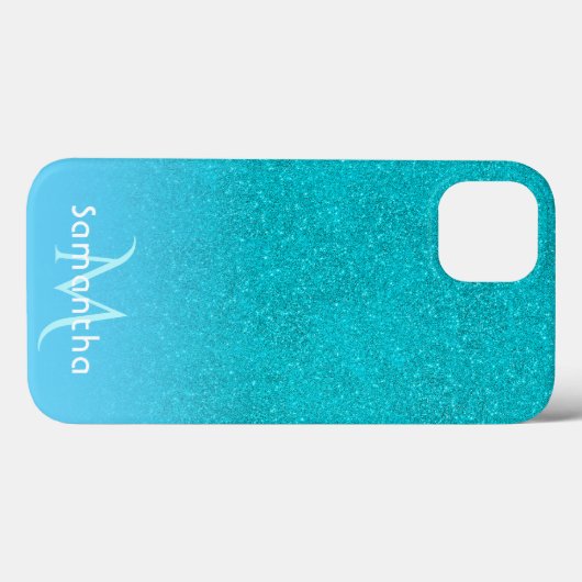 Coques Case-Mate iPhone Nom turquoise bleu vert parties scintillant monogr (Verso (horizontal))