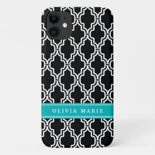 Case-Mate iPhone Case Nom Turquoise du Motif de Trellis noir et blanc