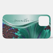 Coques Case-Mate iPhone Nom Turquoise manuscrit fractal moderne (Verso (horizontal))