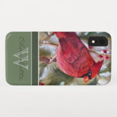 Coques Case-Mate iPhone Nom vert rouge élégant de monogramme du cardinal W (Dos (Horizontal))