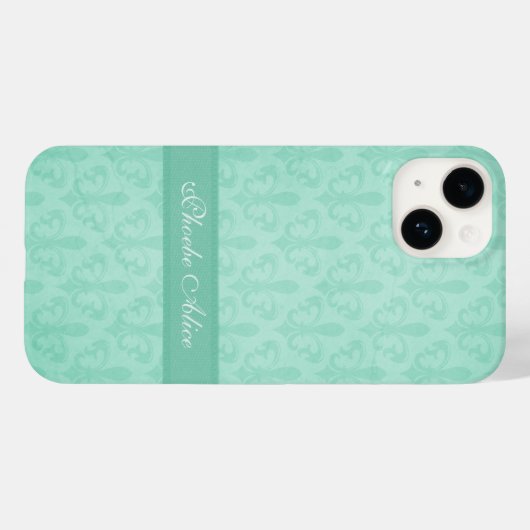 Coques Case-Mate iPhone Nommé Fleur de Lis damask menthe vert (Verso (horizontal))
