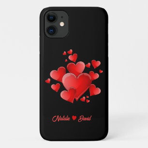 Case-Mate iPhone Case Noms d'amants et cœurs rouges sur fond noir
