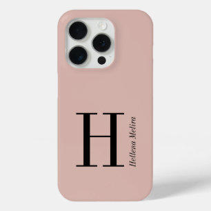 Coque iPhone 15 Pro Noms Monogramme Noir Rose Moderne