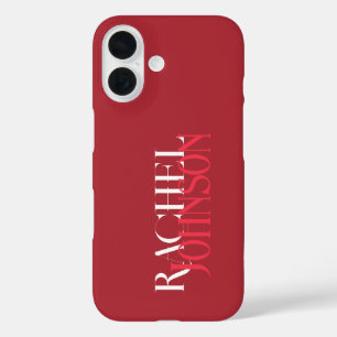 Coques iPhone 16 Noms personnalisés rouge monochrome
