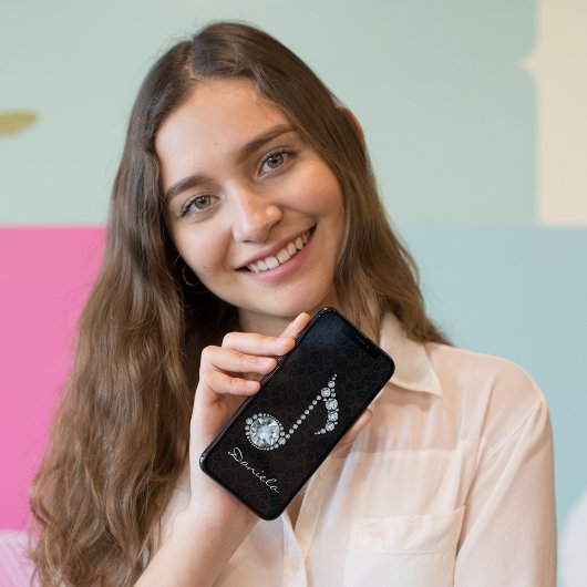 Coques Case-Mate iPhone Note de musique Diamants blancs sur Damas noir