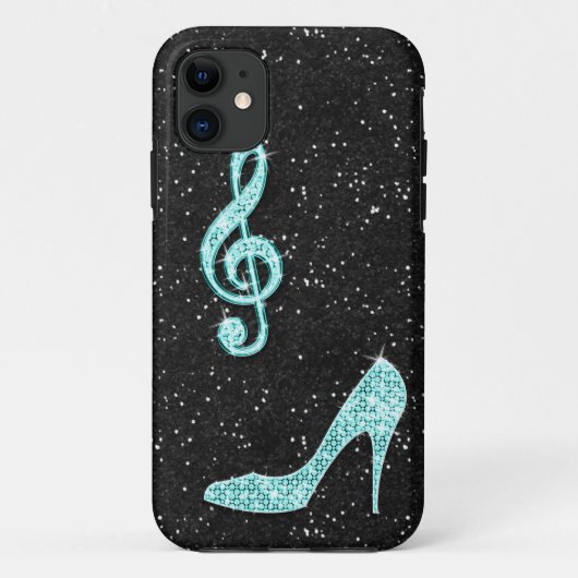 Coques Case-Mate iPhone Note de musique sarcelle scintillante et talon aig (Dos)