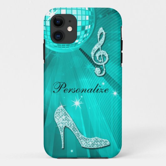 Coques Case-Mate iPhone Note de musique sarcelle scintillante et talon aig (Dos)