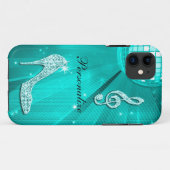 Coques Case-Mate iPhone Note de musique sarcelle scintillante et talon aig (Dos (Horizontal))