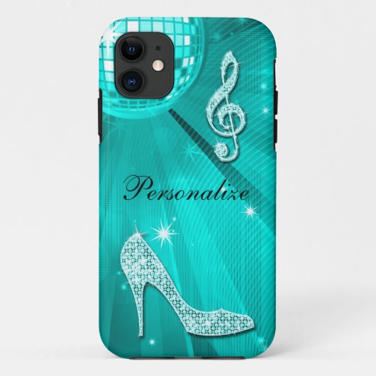 Coques Case-Mate iPhone Note de musique sarcelle scintillante et talon aig (Dos)