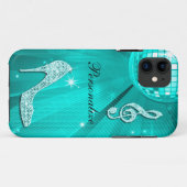 Coques Case-Mate iPhone Note de musique sarcelle scintillante et talon aig (Dos (Horizontal))
