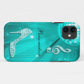Coques Case-Mate iPhone Note de musique sarcelle scintillante et talon aig (Dos (Horizontal))