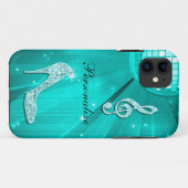 Coques Case-Mate iPhone Note de musique sarcelle scintillante et talon aig (Dos (Horizontal))
