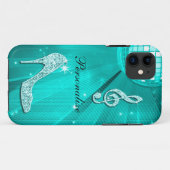 Coques Case-Mate iPhone Note de musique sarcelle scintillante et talon aig (Dos (Horizontal))