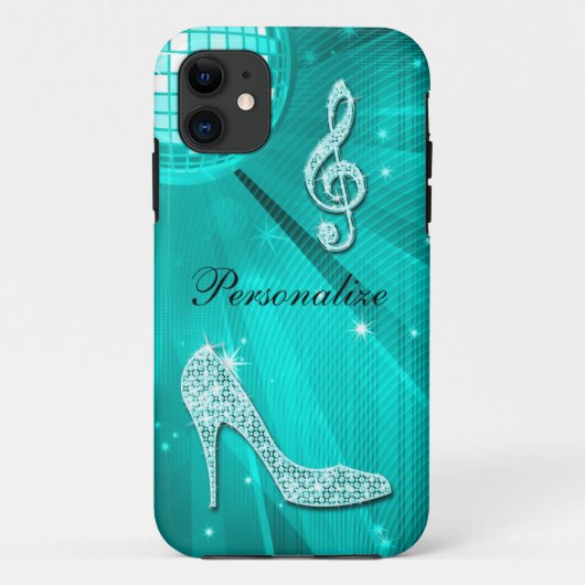 Coques Case-Mate iPhone Note de musique sarcelle scintillante et talon aig (Dos)