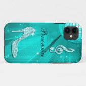 Coques Case-Mate iPhone Note de musique sarcelle scintillante et talon aig (Dos (Horizontal))