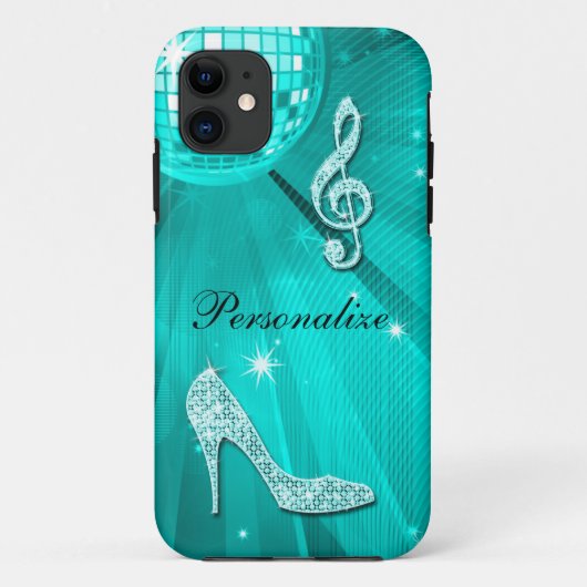 Coques Case-Mate iPhone Note de musique sarcelle scintillante et talon aig (Dos)