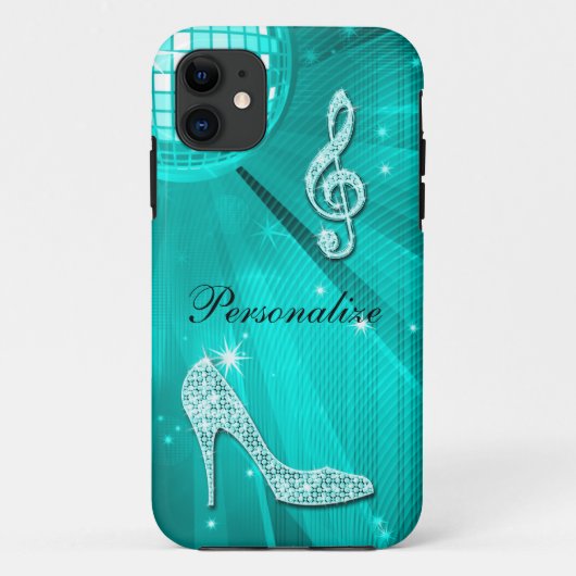 Coques Case-Mate iPhone Note de musique sarcelle scintillante et talon aig (Dos)