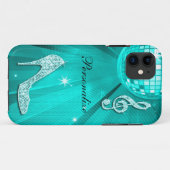 Coques Case-Mate iPhone Note de musique sarcelle scintillante et talon aig (Dos (Horizontal))