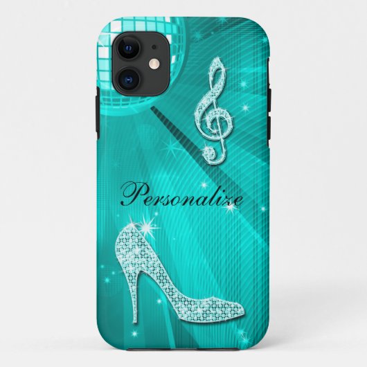 Coques Case-Mate iPhone Note de musique sarcelle scintillante et talon aig (Dos)