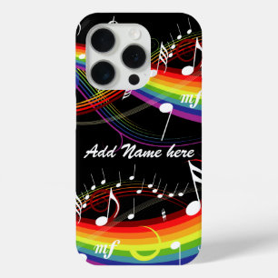 Coque iPhone 15 Pro Notes de musique blanc arc-en-ciel personnalisées 
