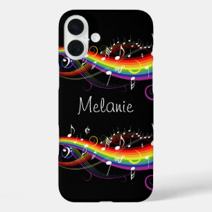 iPhone 16 Plus Case Notes de musique blanc arc-en-ciel personnalisées