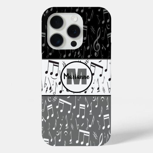 Coques Case-Mate iPhone Notes de musique en noir gris et blanc Coque-Mate (Verso)