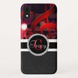 Case-Mate iPhone Case Notes de musique rouge avec cuir et monogramme