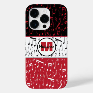 Coque Pour iPhone 14 Pro Notes de musique rouge et blanc noir Coque-Mate iP