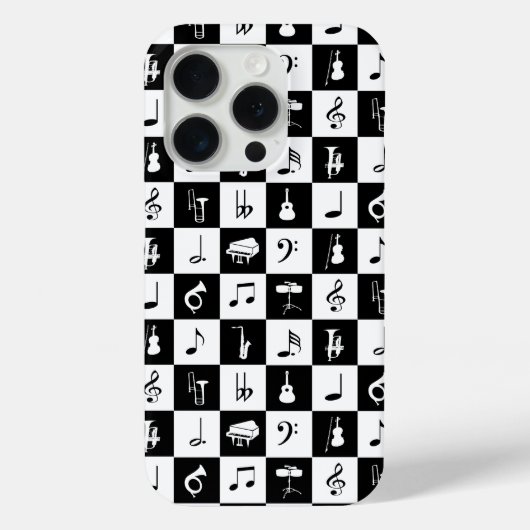 Coques Case-Mate iPhone Notes et instruments de musique élégants Noir Blan (Verso)