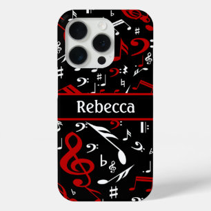 Coque iPhone 15 Pro Notes musicales blanches et noires personnalisées