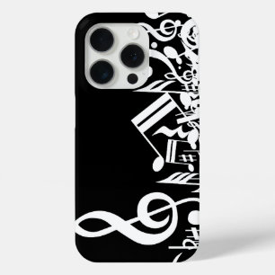 Coque iPhone 15 Pro Notes musicales blanches sur le noir