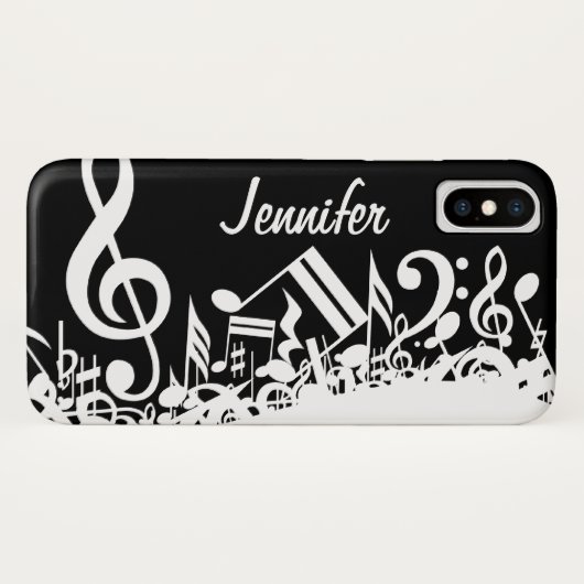 Coques Case-Mate iPhone Notes musicales brouillées blanches personnalisées (Dos (Horizontal))