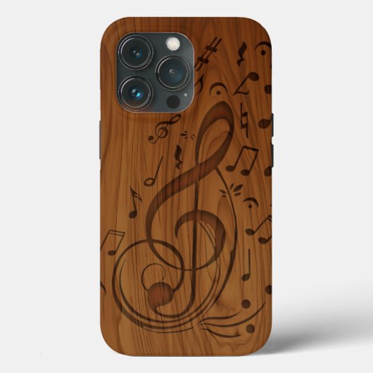 Coques Case-Mate iPhone Notes musicales de Clé Débossé 3D sur le bois (Verso)