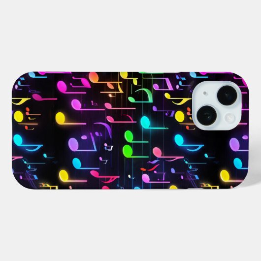 Coques Case-Mate iPhone Notes musicales de Neon sur Black (Verso (horizontal))