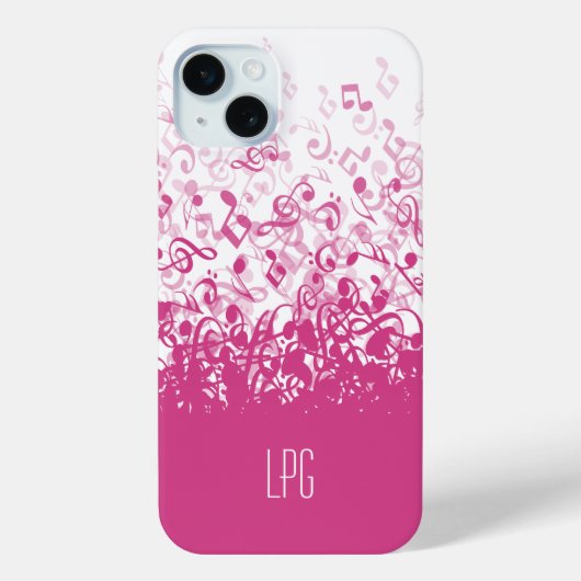Coques Case-Mate iPhone Notes musicales de pluie de monogramme Fuchsia ros (Verso)