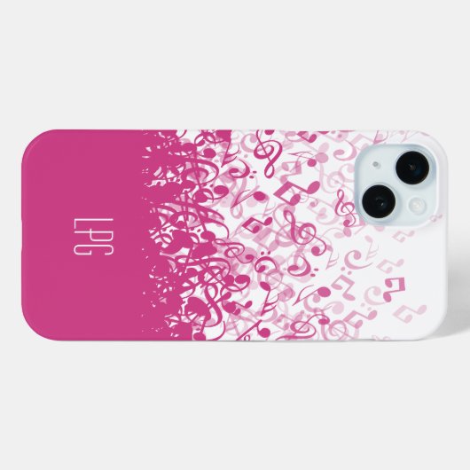 Coques Case-Mate iPhone Notes musicales de pluie de monogramme Fuchsia ros (Verso (horizontal))