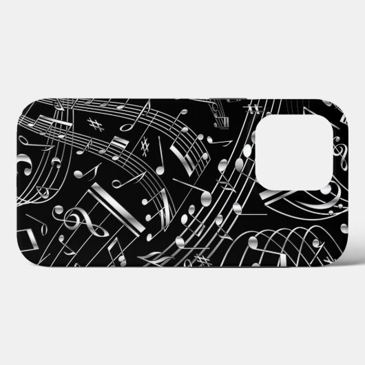 Coques Case-Mate iPhone Notes musicales en noir et argent (Verso (horizontal))
