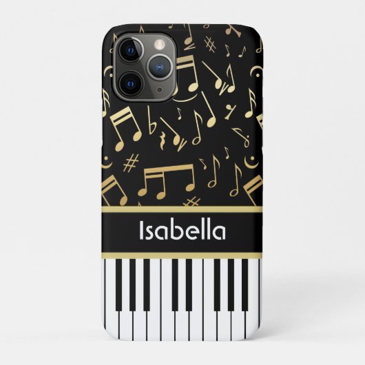 Coques Case-Mate iPhone Notes musicales et touches de piano Noir et Or (Dos)