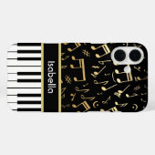 Coques Case-Mate iPhone Notes musicales et touches de piano Noir et Or (Verso (horizontal))