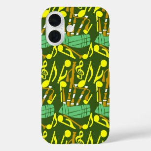 Coques iPhone 16 Notes musicales jaunes Bagpipes