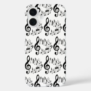 Coques iPhone 16 Notes musicales noires en Motif de forme ovale