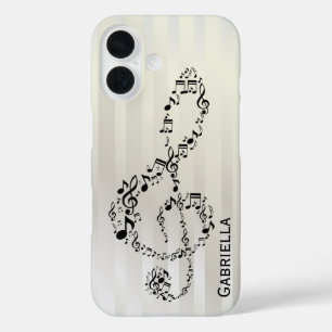 Coques iPhone 16 Notes musicales Pearlesque Stripes Black Treble