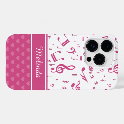 Coques Case-Mate iPhone Notes musicales personnalisées et Coeurs Motif ros (Verso (horizontal))