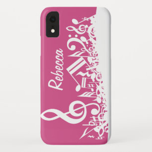 Coque Pour iPhone XR Notes musicales personnalisées roses indien et