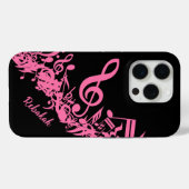 Coques Case-Mate iPhone Notes musicales roses chaudes sur noir (Verso (horizontal))